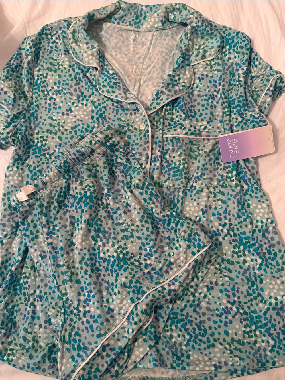 stars above Teal & Turquoise Short-Sleeve Printed Pajama Set